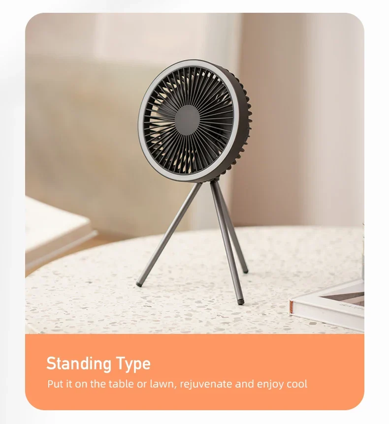 Genopladelig Campingventilator med LED & Powerbank