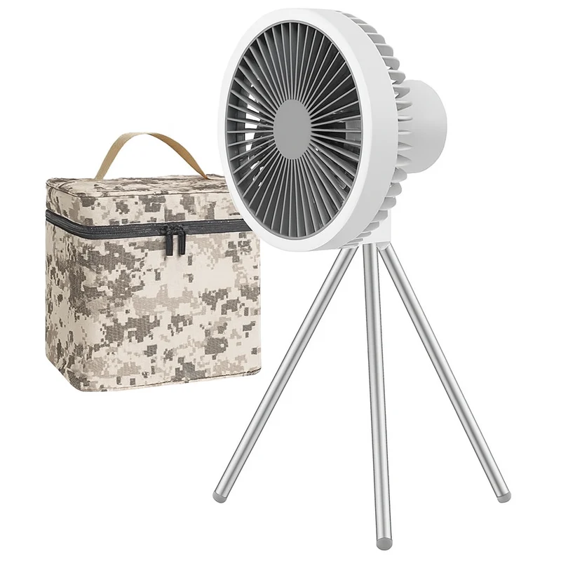 Genopladelig Campingventilator med LED & Powerbank