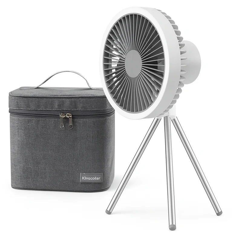 Genopladelig Campingventilator med LED & Powerbank