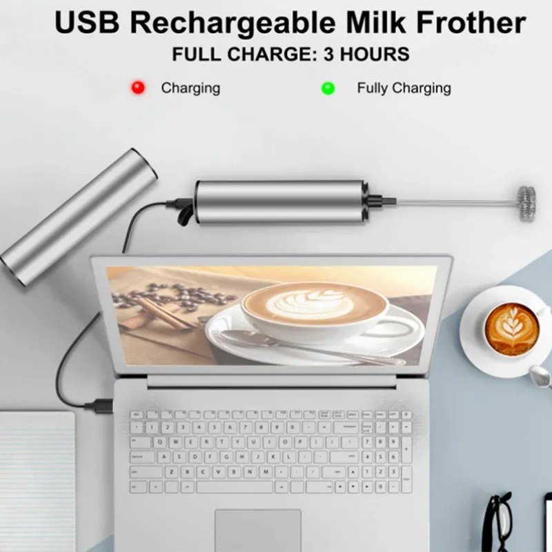 Bærbar Elektrisk Mælkeskummer – USB Genopladelig og Effektiv